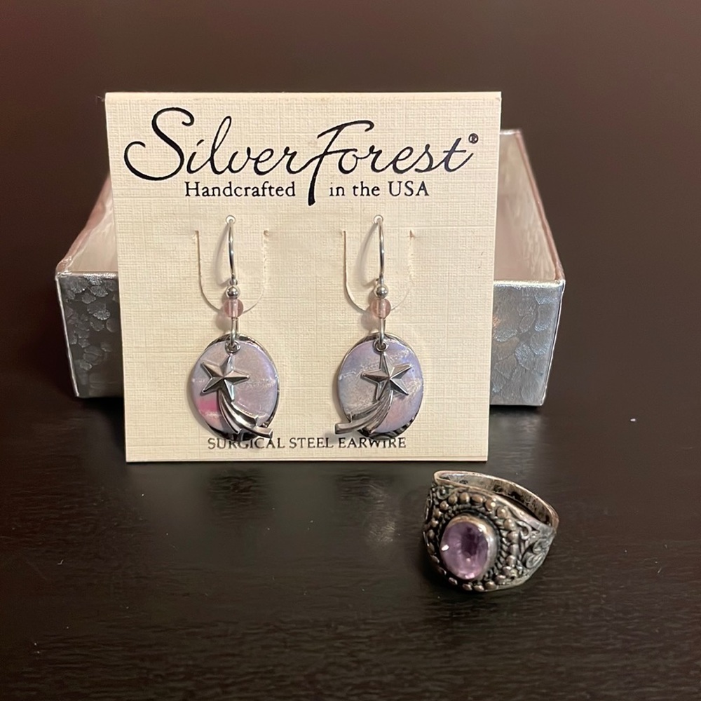 Purple earrings and ring set